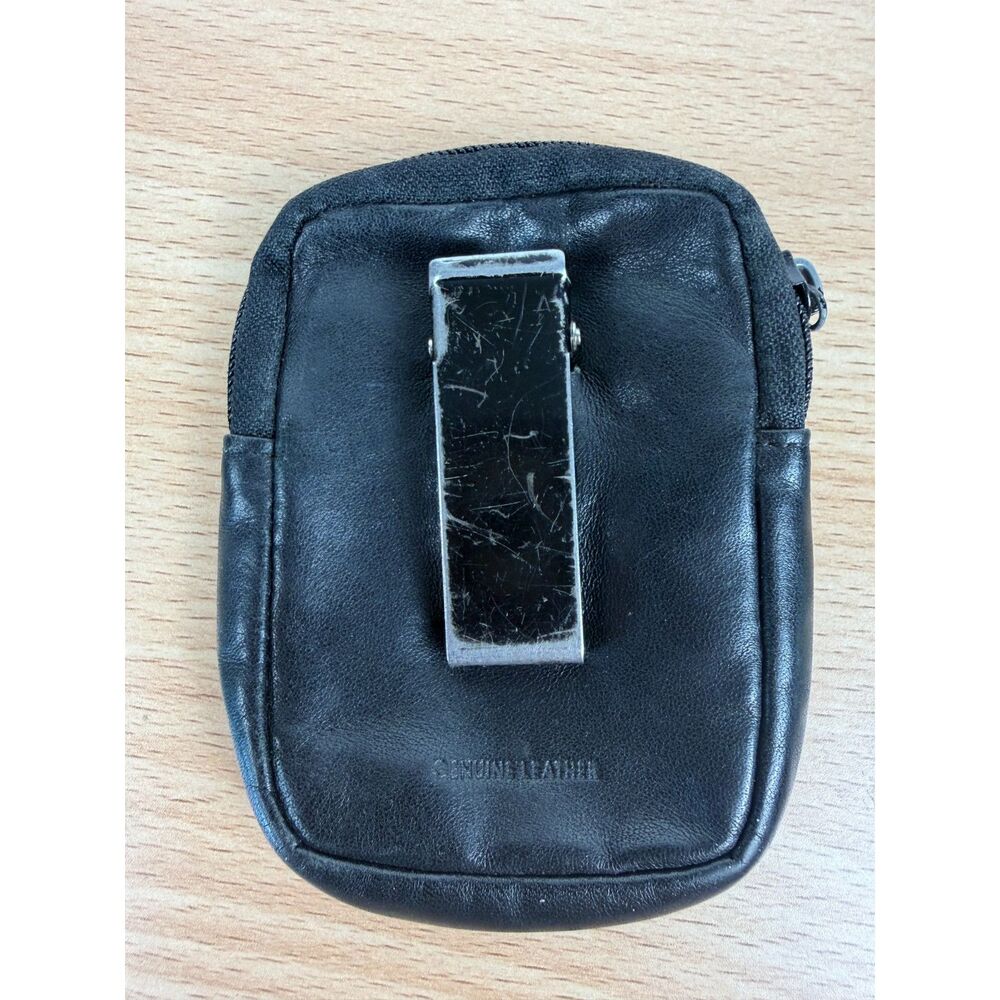 Wilsons Leather Genuine Leather Black Coin Purse Mini Zip Pouch Belt Clip Vtg